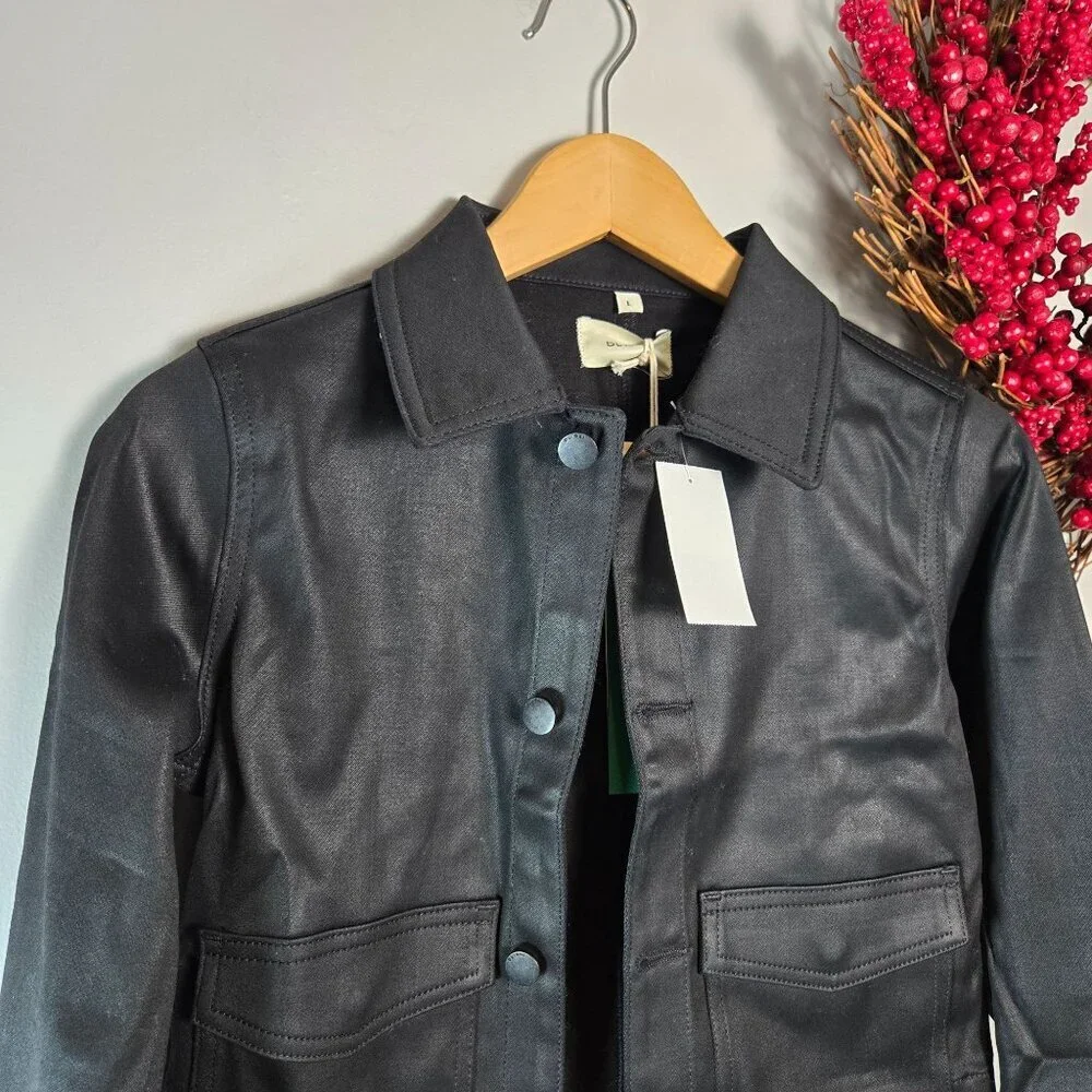 DL1961 Big Kid Girls' Manning Wax Coated Denim Jacket LARGE Black Long Sleeve